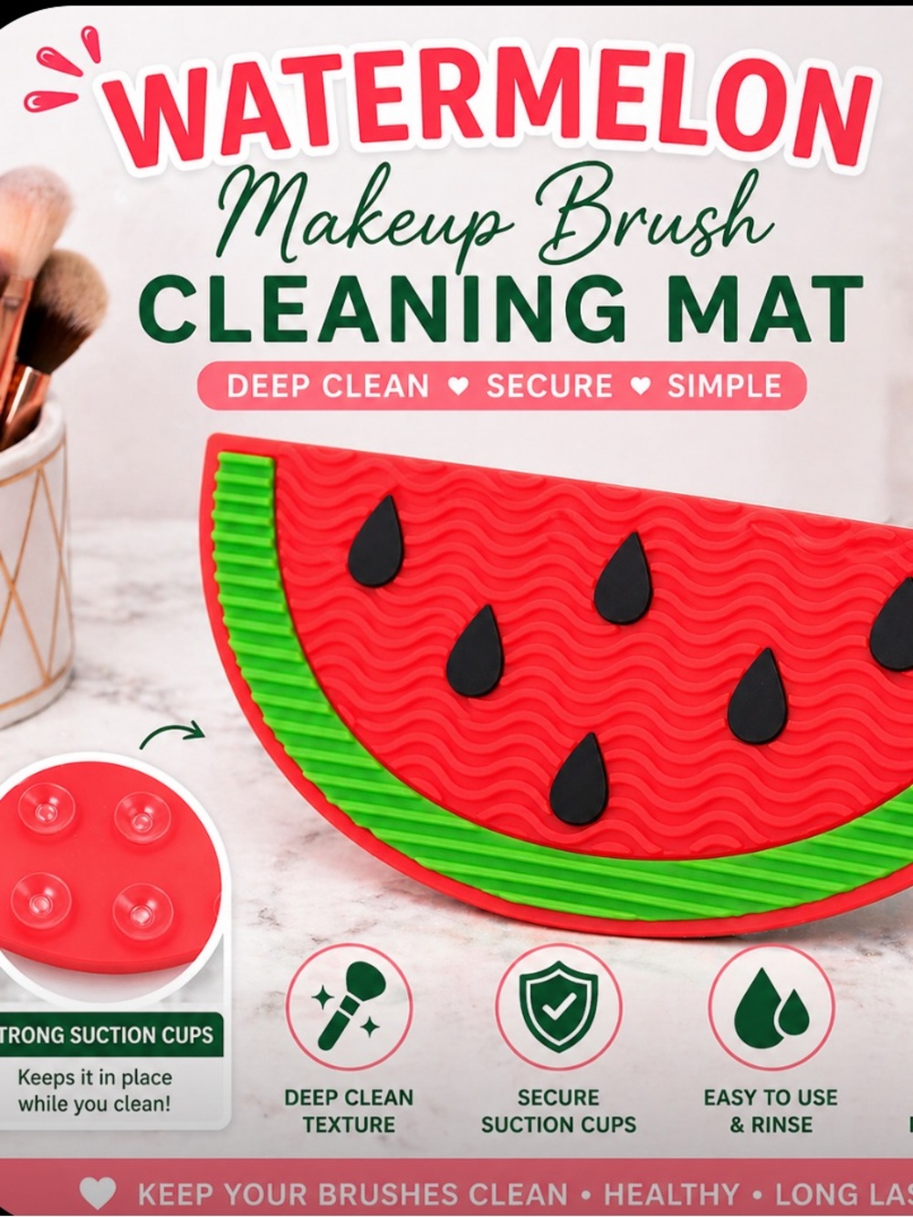 Makeup Brush Cleaning Mat | Watermelon Design | Suction Cup